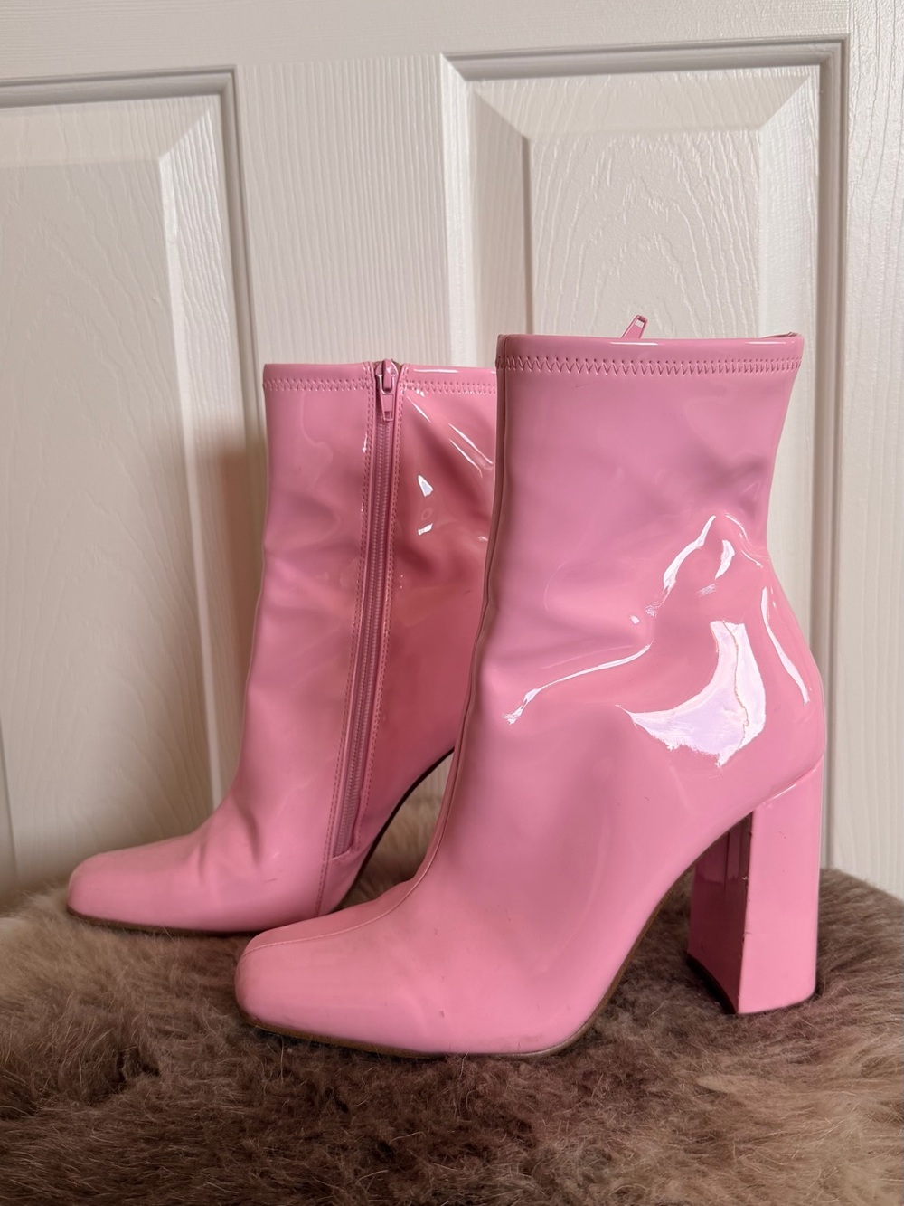 Steve Madden Pink Patent Mid-Calf Block Heel Boots